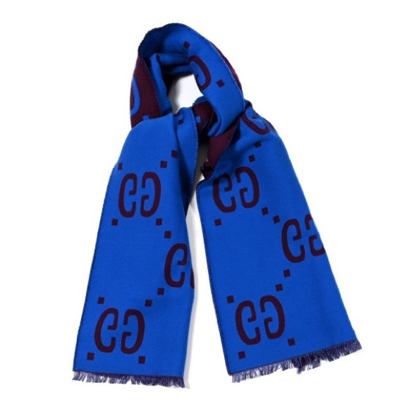 Gucci Wool Silk Monogram Jumbo GG Freedom Scarf Lacquer Blue - Picture 4 of 5